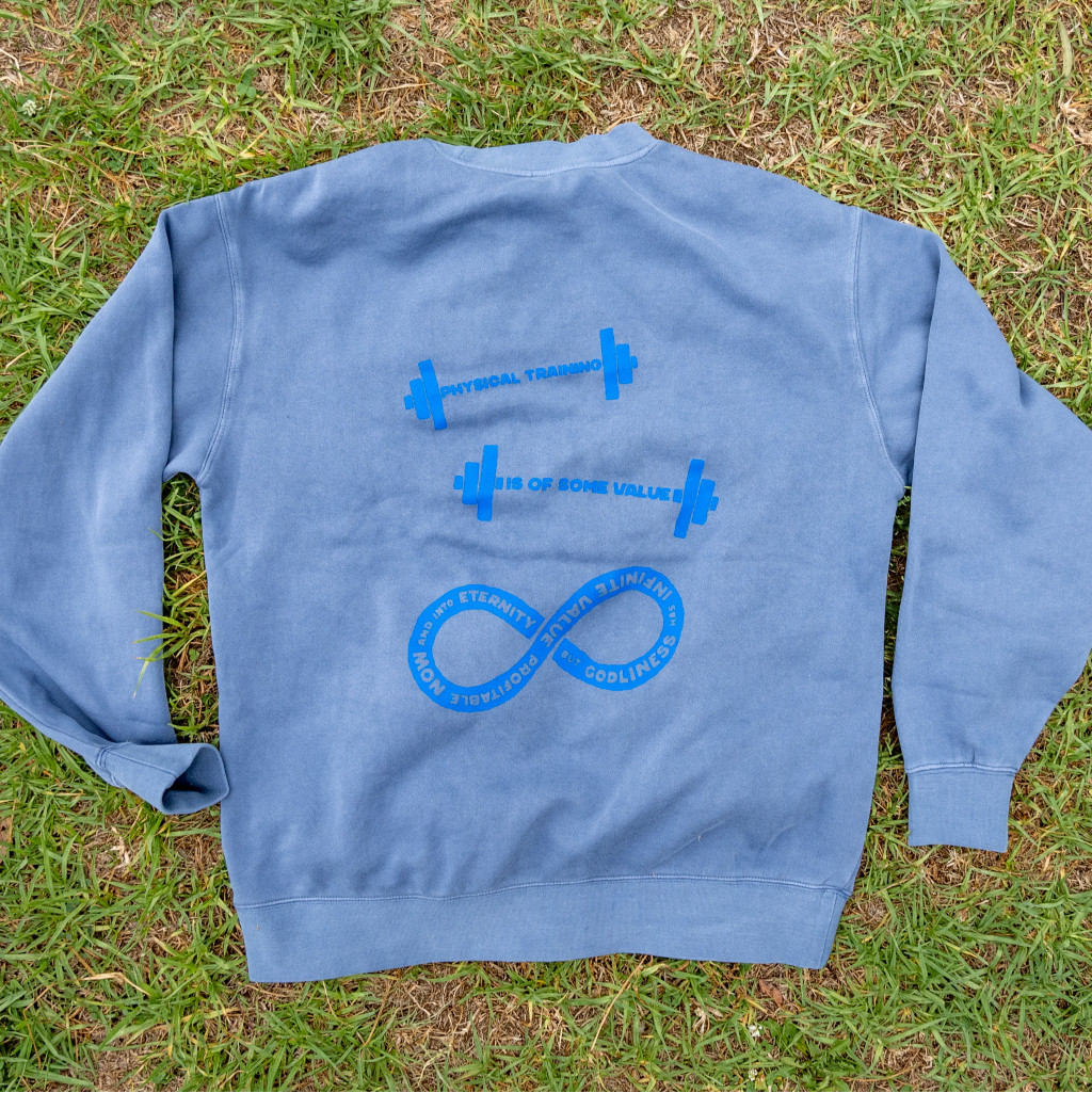 ETERNAL VALUE on Faded Blue Crew