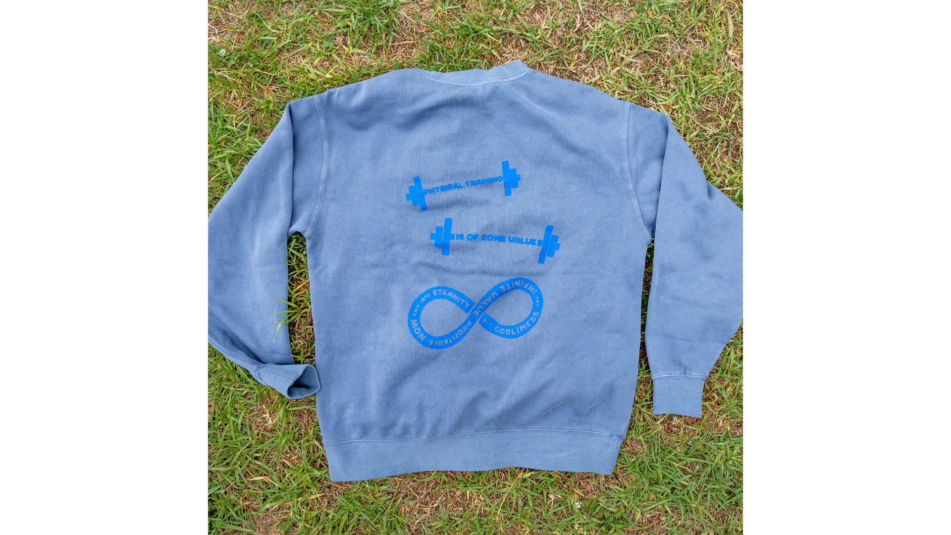 ETERNAL VALUE on Faded Blue Crew