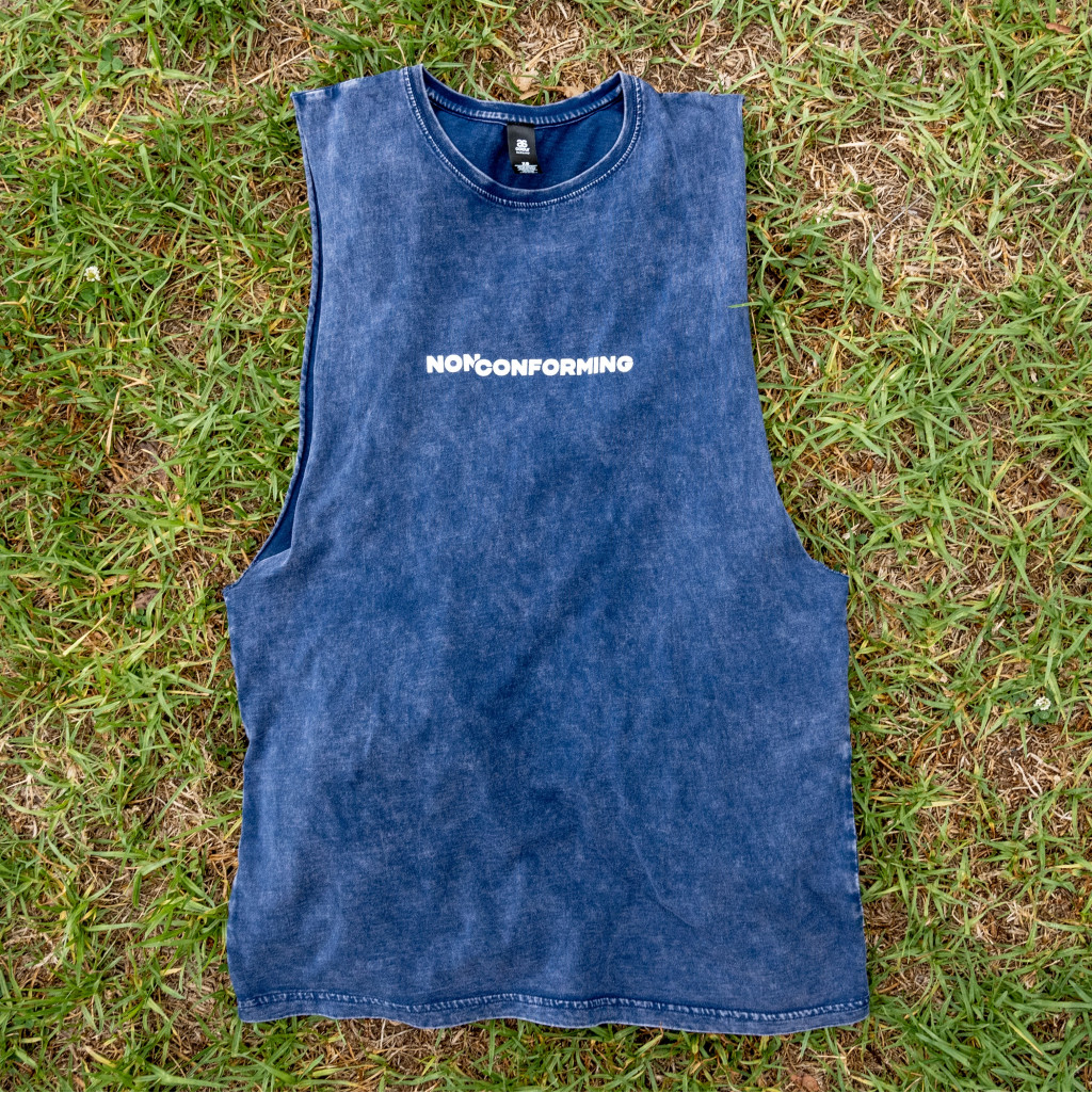 ETERNAL VALUE on Stone Washed Blue Tank