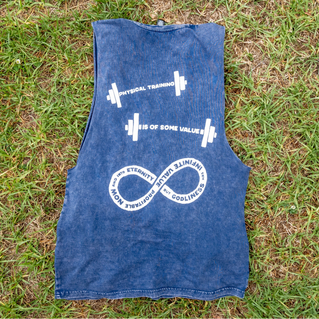 ETERNAL VALUE on Stone Washed Blue Tank