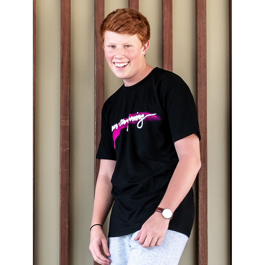 NOT OF THE WORLD BRUSH on Black T-Shirt